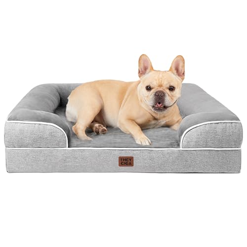 EHEYCIGA Cama cão grande 89 x 56 x 16 cm, colchão cão grande impermeável lavável com espuma viscoelástica, sofá cão removível, cinzento