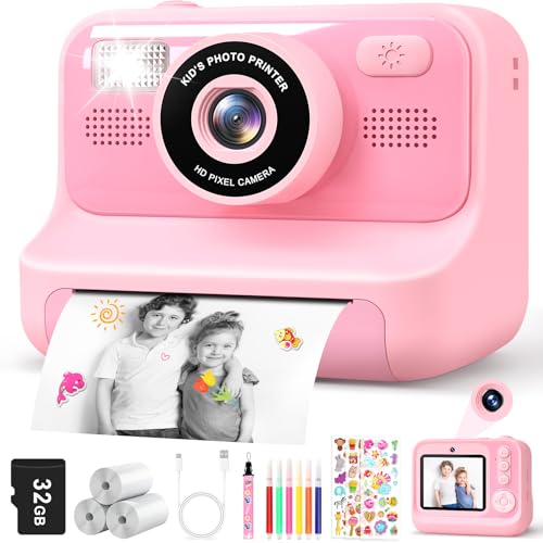 Subtail Câmara fotos infantis instantâneas - 2,4 1080P câmara instantânea para crianças com papel de impressão | Cartão de 32 G - câmara fotos infantis presentes de brinquedo para meninos e meninas 3