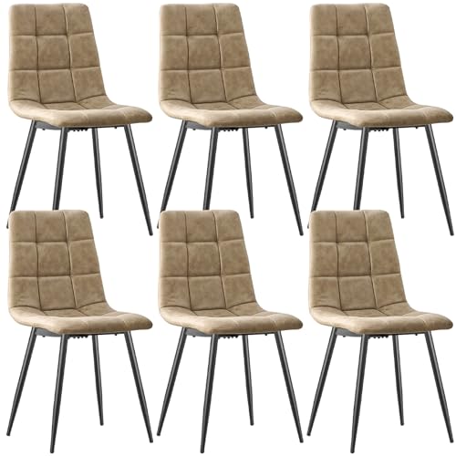 JIJIAN Pacote de 6 cadeiras de sala de jantar, cadeiras de cozinha em tecido tecnológico, cadeiras estofada para sala de estar com pernas de metal preto, adequadas para sala de jantar, sala de espera,