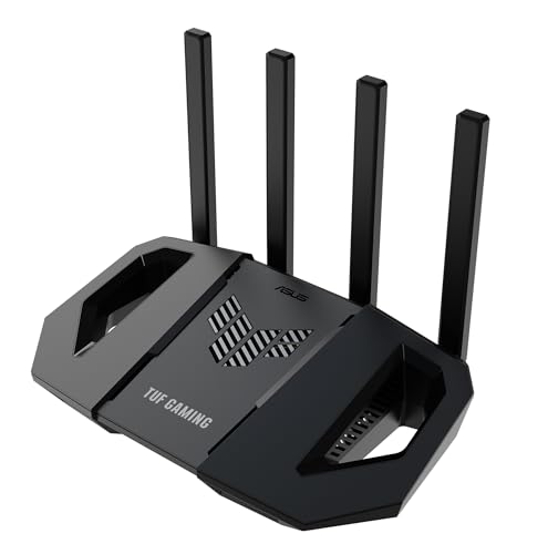 ASUS TUF Gaming BE3600 Router Wi-Fi 7 de banda dupla, 802,11be, 2,5 Gbps, modo de jogo móvel, Wi-Fi em malha, Gear Accelerator, QoS adaptável, redirecionamento de portas, Mobile Three ethering