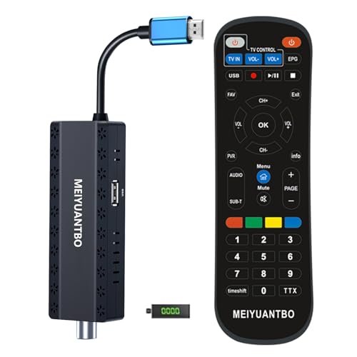 Decodificador TDT HD 2025 - Mini TV Stick, decodificador DVB-T2, HD 1080P H265 HEVC 10 bit, suporte-IPTV/USB-WiFi/DLNA/PVR/multimédia [Controle remoto 2 em 1 com controlo remoto televisão ]