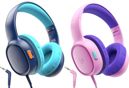 Tronsmart KH01 2 unidades auriculares para crianças, volume de segurança dobrável 85/93 dB, conector estéreo HD de 3,5 mm, auriculares super-aurais com cabo para meninas e crianças, escola, viagens,