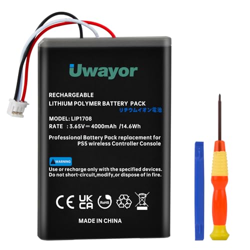 Uwayor Bateria de 4000 mAh para controlador PS5, LIP1708, substituição para comando sem fios Sony Playstation 5 DualSense CFI-ZCT1W