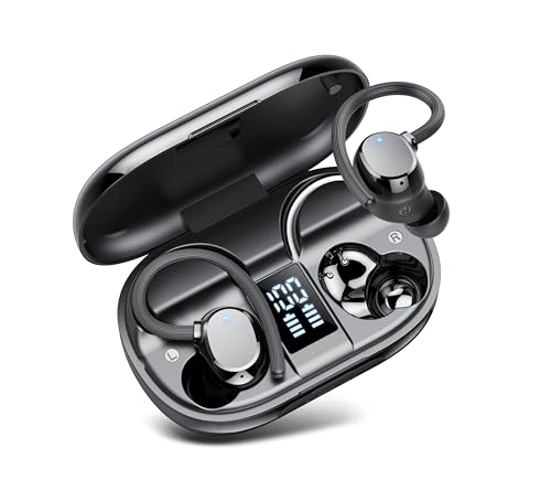 Auriculare sem fios desportivos, 2025 novos auriculares Bluetooth 5.3 com microfone HD, 128H capacetes sem fios Bluetooth com ecrã LED, IP7 impermeável, cancelamento de ruído ENC auriculares Running