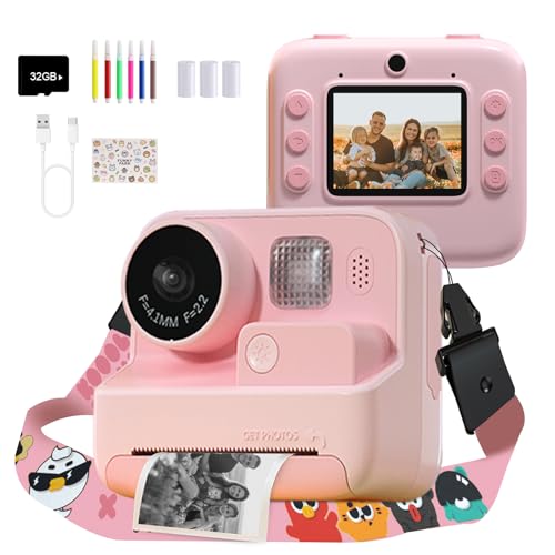 Mafiti Câmara de fotos infantil com impressão instantânea, câmara digital de 48 MP sem tinta, câmara de vídeo 1080 P com cartão de 32 GB incorporado, crianças de 3 a 12 anos (cor-de-rosa)