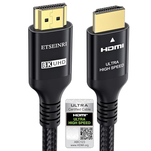 Etseinri Cabo HDMI de 8K 2,1 2 M, certificado 48Gbps ultra alta velocidade HDMI® cabo 4K 240Hz 165Hz 120Hz 8K 60Hz 4:4 DTS: X eARC HDCP2.3 HDR10+ TV Monitor de projeto. ector jogos PC PS5 X-box