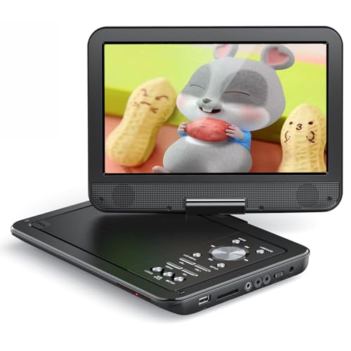 YOTON Leitor de DVD portátil de 12,5" com ecrã rotativo HD de 10,5" para carro, carregador de carro, TV sincronizada e projetor, sem restrições regionais, vários formatos de disco