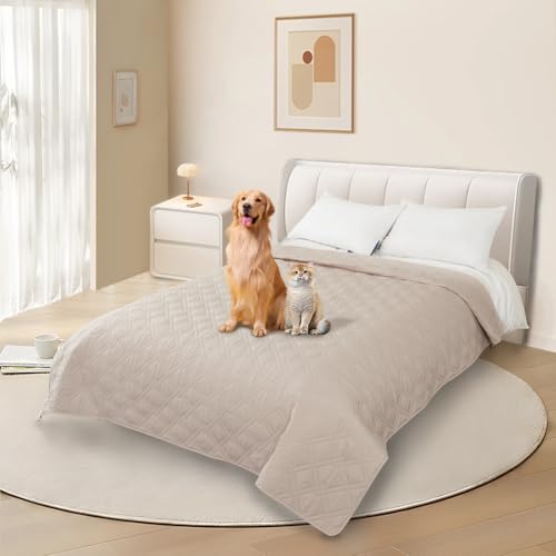 DUJUIKE Capa para sofá 100% impermeável para cães, capa para cama de cão, protetor de móveis de café para crianças, cão, gato (creme, 208-208 cm (1 pacote))