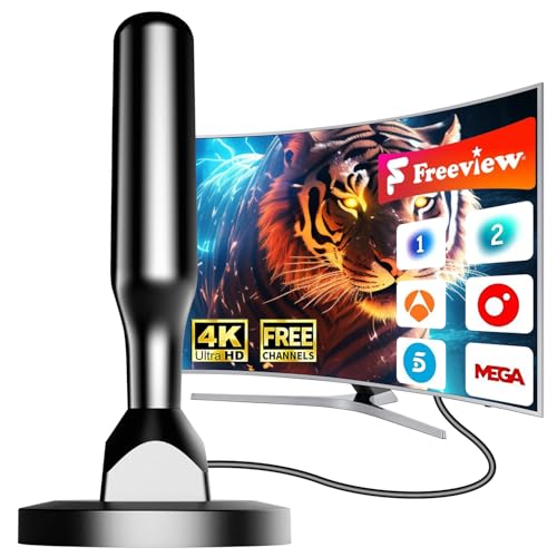 Antena de TV interior 2025, receção estável de 360°, base magnética forte, compatível com Smart TV, VHF/UHF/DVB-T/DVB-T2, sinal claro em alta definição