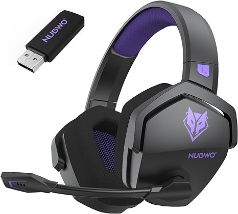 NUBWO G06 Capacetes Gaming sem fios com drivers de 50 mm para PC/Ps5/Ps4/NS/Mobile, auriculares sem fios com 2,4 GHz+Bluetooth 5,3 modo duplo, 7,1 som envolvente, duração 100 HR + Púrpura