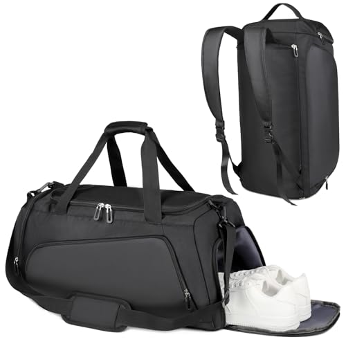 Cozary Saco desportivo com compartimento para sapatos, mochila ginásio homem/mulher impermeável 54 x 26 x 26 cm | para ginástica, viagens, acampamento e basquetebol, Preto, Pacote de desporto - preto