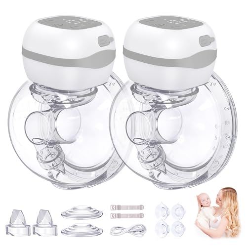 Jheppbay Leite de leite elétrico mãos-livres - leve extrator de leite materno portátil, sem BPA, ecrã LCD, 3 modos e 12 níveis, com flange 21/24 mm, 2 peças