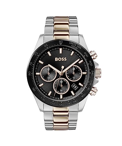 BOSS Reloj Cronógrafo de Cuarzo para Hombre de 43 mm Colección Hero con Pulsera de Acero Inoxidable de Eslabones o Malla, Función de Fecha, 3 Sub-Diales, Resistente al Agua hasta 5ATM