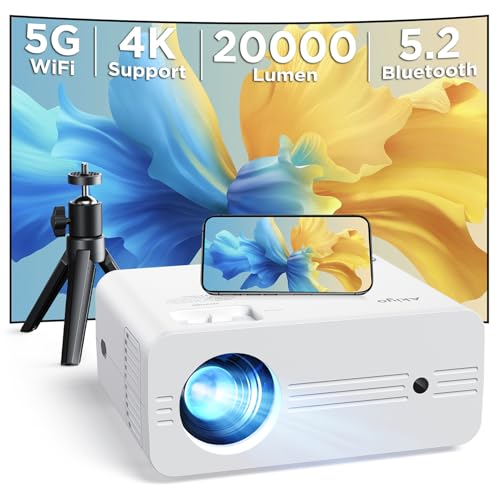 Projetor 4K WiFi Bluetooth 20000 lúmenes Full HD 1080P, AKIYO Projetor 4K suporte projetor portátil WiFi6 cinema em casa / exterior para telefone / TV Stick/PS5 HDMI USB (tripé incluído)