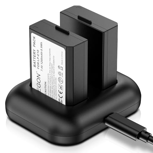 ENEGON Bateria de substituição (embalagem de 2) e carregador rápido para Canon LP-E10 e Canon EOS Rebel T3, T5, T6, Kiss X50, X70, EOS 1100D, EOS 1200D, EOS 1300D, EOS 2000D, 3000D , 4000 D Câmara