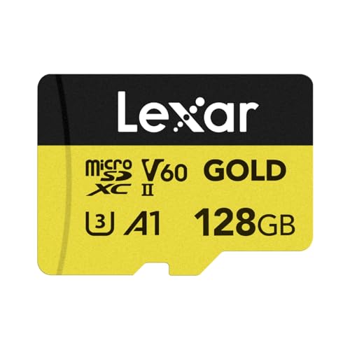 Lexar GOLD Cartão micro SD 128GB, cartão de memória microSDXC UHS-II, V60, U3, A1, C10, até 280 MB/s de leitura, para drones/câmaras de ação/dispositivo de jogos portátil UHS-II (LMSGOLD128G-BNNG)
