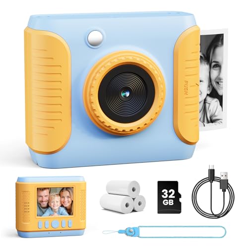 CalineGam Câmara com fotos infantis instantâneas, HD 1080P câmara fotográfica instantânea com cartão de 32 GB e papel fotográfico, brinquedos digitais para crianças, presente para meninos e meninas de
