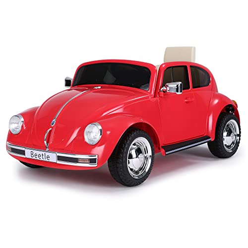 FEBER Beetle vermelho 12 V, carro elétrico, controlo por rádio: Faróis com luz, 2 marchas, acelerador e travão elétrico, a partir de 3 anos, famosa (800013448)