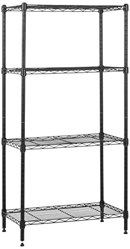 Amazon Basics Unidade de armazenamento estreita de 4 prateleiras com prateleiras ajustáveis em altura e pés niveladores, peso máximo de 363 kg, preto, 34 x 58,9 x 121,9 cm (D x W x A)