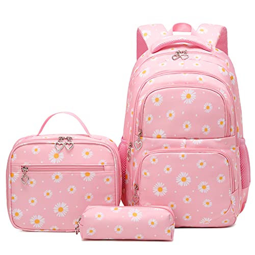 SIVENKE Mochila escolar adolescente malas escolares mochilas infantis meninas meninos 8 10 12 14 16 anos 3 peças conjunto de mochila lancheira estojo para escola primária estudantes, ROSA