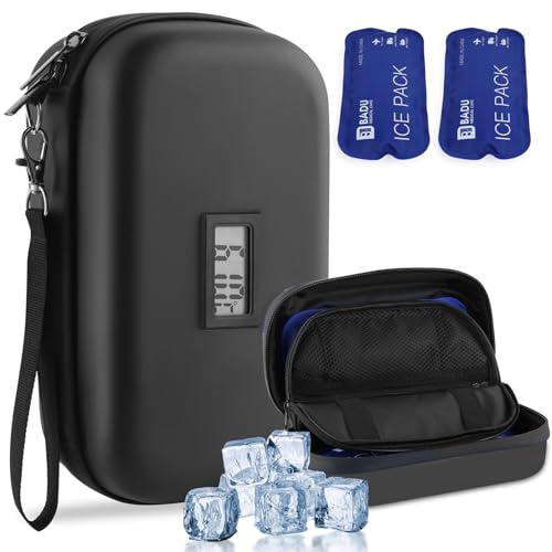 HIMDUZE Saco térmico de viagem para insulina, aprovado pela TSA, portátil, para medicamentos diabéticos, com ecrã de temperatura (Celsius), organizador de medicamentos refrigerados com 2