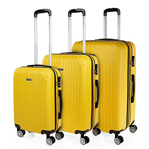ITACA - Malas de viagem, conjunto de malas de 4 rodas - conjunto de malas de viagem - jogo malas de viagem leves, cadeado de co-binação, Amarelo, Conjunto de 3 malas