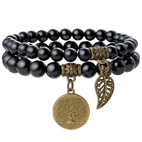 Farfume Pulseiras de chakra para mulher - pulseira de cristais de pedras curativas para mulher pedras preciosas naturais ioga Reiki bracelete - um conjunto de pulseiras duplas