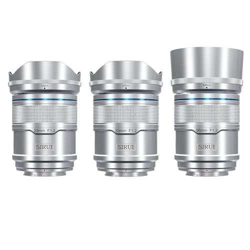 SIRUI Sniper F1.2 Lente de foco automático Set, 23 mm, 33 mm, 56 mm, alvo grande angular APS-C, E Mount lente para A6400, A6700, ZV-E10, FX3/30 (AS-3S-ES, E Mount, Sniper F. ilvery)
