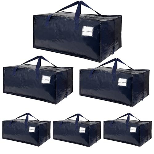 Mozvvco 6 peças 92 l Sacos para guardar roupas, grandes mudanças com alças e fecho de correr, dobráveis de armazenamento com correias de mochila, impermeável para transporte e mudança