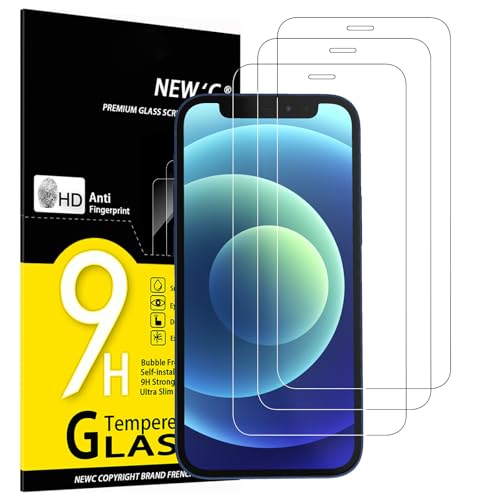 NEW'C 3 peças, protetor de ecrã para iPhone 12 Mini (5,4 polegadas), vidro temperado anti-riscos, anti-impressões digitais, sem bolhas, dureza 9H, 0,33 mm ultra transparente, ultra resistente