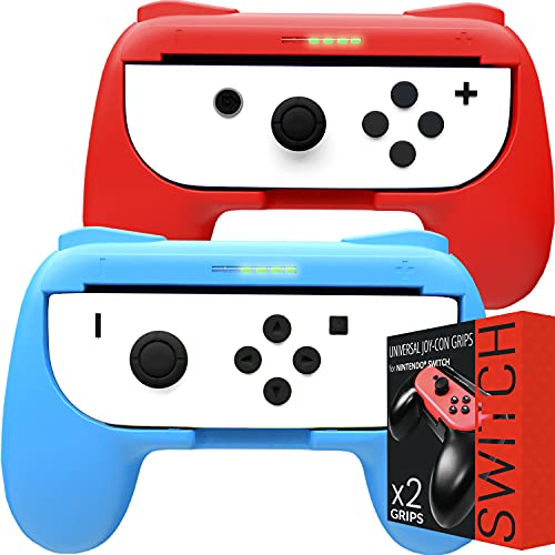 Orzly Grips compatíveis com os Joy-Cons da Nintendo Switch - Pack de dois (1 x vermelho e 1 x azul) Grips universais para usar com os JoyCons da Nintendo Switch