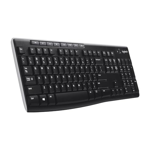 Logitech K270 Teclado sem fios de 2,4 GHz para Windows, tamanho real, teclado numérico, 8 teclas multimédia, 2 anos de duração da bateria, PC, portátil, Disposição QWERTY espanhol - preto