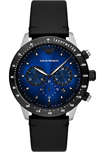 Emporio Armani Relógio para homem, movimento cronógrafo com 3 subesferas e caixa de 43 mm com correia de aço, pele ou silicone