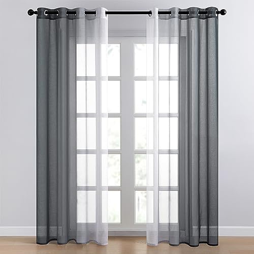 Topfinel Cortinas curtas para quarto 2 peças, para janelas com riscas, preto gradiente cortinas translúcidas para cozinha, modernas, quarto de criança, decoração de sala de estar, 140 x 160 cm