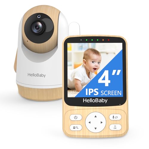 HelloBaby Monitor para bebés câmara HD sem WiFi nem aplicação, controlo Pan-Tilt-Zoom (PTZ), visão noturna infravermelha, áudio bidirecional, conexão segura 2,4 GHz FHSS (300 m), bateria 26 h + modo