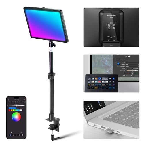NEEWER GL25C LED RGB Streaming Key Light, App/PC/Stream Deck Control 25 W 2500 Lux/0,5 m 2900K-7000K CRI95+/TLCI97+ Full RGB regulável borda transmitindo silêncio câmara vídeo luz com So. Porta de