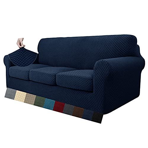 MAXIJIN 4 peças mais novas capas de sofá extra grandes Jacquard para sofá de 3 lugares antiderrapante capa de sofá para cães protetor de móveis (4 lugares, azul-marinho)