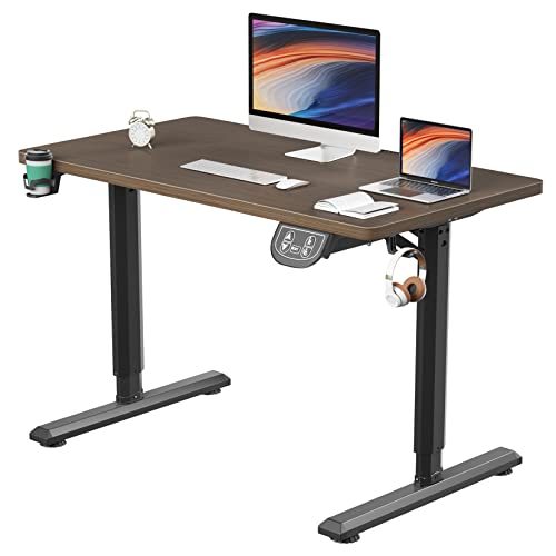 Dripex Mesa elétrica elevável 110 x 60 cm, Standing Desk mesa ajustável em altura com painel, função de memória, mesa secretária nogueira