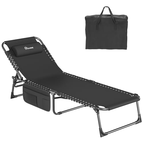 YITAHOME Espreguiçadeira dobrável de praia, 190 x 60 x 31 cm, espreguiçadeiras, jardim exterior, 4 posições ajustáveis, espreguiçadeiras, piscina com apoio de cabeça e bolso lateral, carga de 300 kg