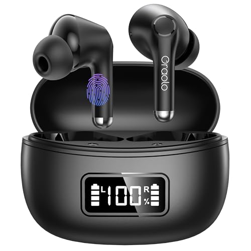 oraolo Auriculares sem fios, auriculares Bluetooth 5.4 In Ear com fios com 4 cancelamento de ruído Mic, 48H capacetes HiFi estéreo, IPX7 controlo tátil desportivosb aparelho sem fios (preto)