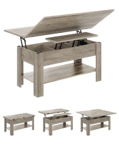 KIMENICH Mesa de centro regulável em altura, armazenamento oculto, 3 em 1, multifunções, mesa de sala de estar, mesa de café, compartimento aberto, mesa de jantar, para sala de estar, escritório,
