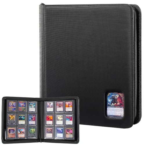 ProCase Álbum para cartões Toploader, 324 capacidades, 36 páginas de 9 bolsos, pasta com fecho de correr para cartões colecionáveis e desportivos em toploaders de 3 polegadas x 4 polegadas - preto