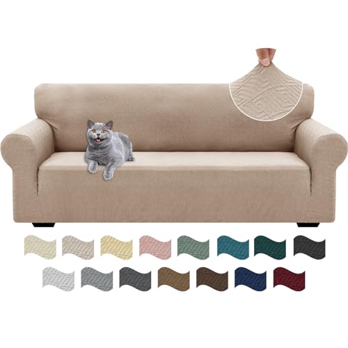 Ystyle Capa para sofá ajustável de 3 lugares, capas para sofá elástico, capa de sofá anti-gatos, sofá cover com apoios de braços, jacquard capas cobertura sofá antiderrapante lavável, caqui