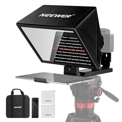 NEEWER Basics X12B Teleprompter liga elevável alumínio 12", compatível com iPhone iPad Tablet Phone Camera, sem montagem/remota, controlo de aplicativos, pano de limpeza, para curso online Streaming