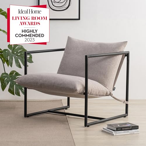 Zinus Aidan Grande cadeira Sling 78 x 69 x 78 - poltrona com estrutura metálica e acolchoado de espuma triturada - bege claro