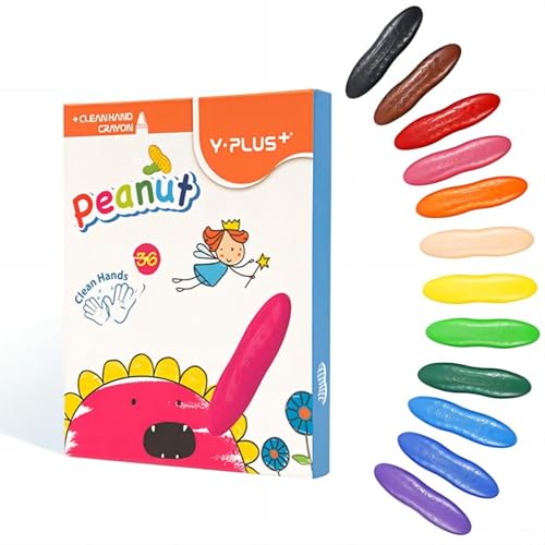 YPLUS Crayões de amendoim para crianças, 36 cores brilhantes e não tóxicas - suprimentos artísticos laváveis e seguros para colorir e pintar, fáceis de segurar
