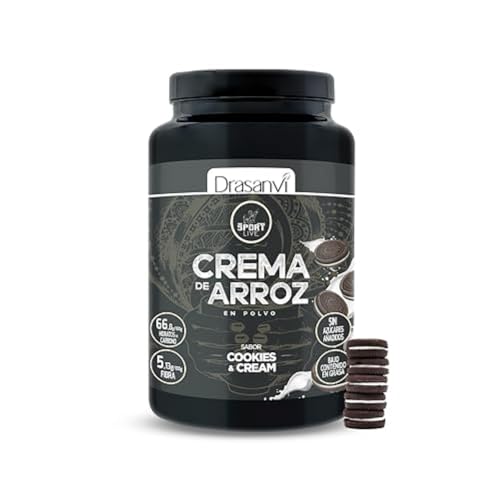 Drasanvi Sport Live creme de arroz by - baixo teor de gordura - Dissolução instantânea - sem adição de açúcares - Vegano - sem glúten - sabor COOKIES & CREAM - 1 kg