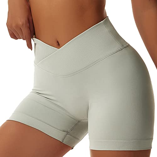 Litthing Calções desportivos para mulher, calções desportivos cintura alta calções desporto controlo de barriga leggings curtas para ioga fitness ginásio
