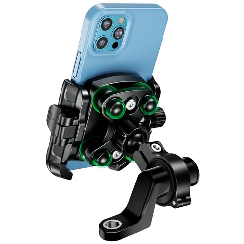 MOGGAM Suporte móvel para mota e scooter antivibração com corpo e anel de alumínio para montagem no guiador e espelho retrovisor - suporte para telemóvel com regulação 360º compatível com telemóvel