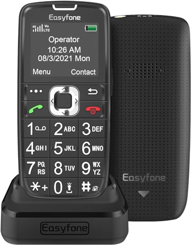 Easyfone Prime-A6 4G gsm telemóvel para idosos com teclas grandes e botão SUS, fácil de usar telemóveis para idosos com base carregadora (4G LTE)